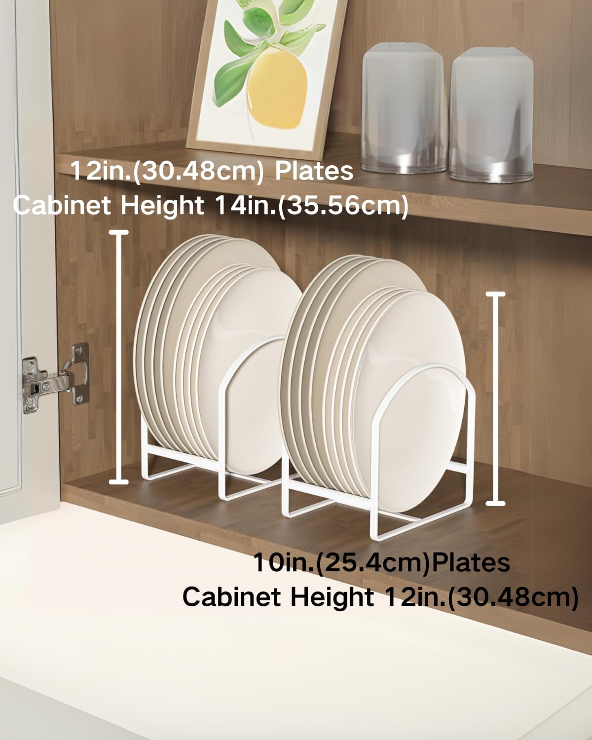 4 Pack Kitchen Plate Holder Organizer for Cabinet Space Saver Dinner Dish Plate Storage Rack Upright Dish Drying Racks Metal Dish Racks Stand for Cupboard and Countertop 2 Large 2 Small Black