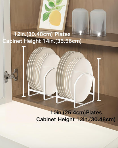 4 Pack Kitchen Plate Holder Organizer for Cabinet Space Saver Dinner Dish Plate Storage Rack Upright Dish Drying Racks Metal Dish Racks Stand for Cupboard and Countertop 2 Large 2 Small Black