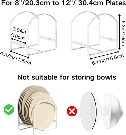 4 Pack Kitchen Plate Holder Organizer for Cabinet Space Saver Dinner Dish Plate Storage Rack Upright Dish Drying Racks Metal Dish Racks Stand for Cupboard and Countertop 2 Large 2 Small Black