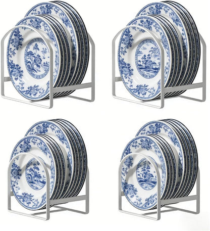 4 Pack Kitchen Plate Holder Organizer for Cabinet Space Saver Dinner Dish Plate Storage Rack Upright Dish Drying Racks Metal Dish Racks Stand for Cupboard and Countertop 2 Large 2 Small Black