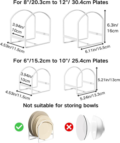 4 Pack Kitchen Plate Holder Organizer for Cabinet Space Saver Dinner Dish Plate Storage Rack Upright Dish Drying Racks Metal Dish Racks Stand for Cupboard and Countertop 2 Large 2 Small Black