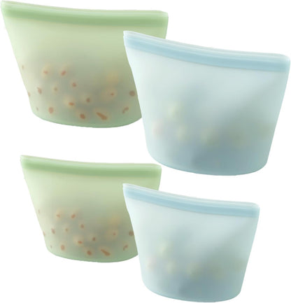 4 Pack Reusable Silicone Food Storage Bags, 34oz & 17oz