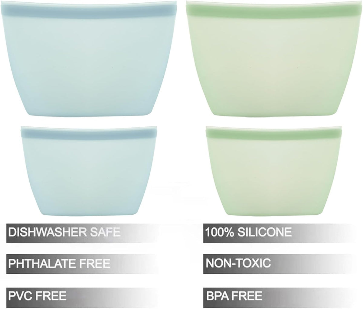 4 Pack Reusable Silicone Food Storage Bags, 34oz & 17oz
