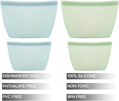 4 Pack Reusable Silicone Food Storage Bags, 34oz & 17oz