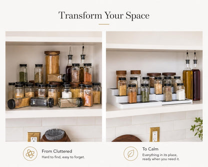 Pack of 2, Expandable 3 Tiered Spice Rack Organizer for Cabinet and Kitchen Pantry Shelf - Non-Slip Shelves for Spices, Seasoning, Canned Food, Medicine Cabinet Organizer - Includes Silicone Funnels