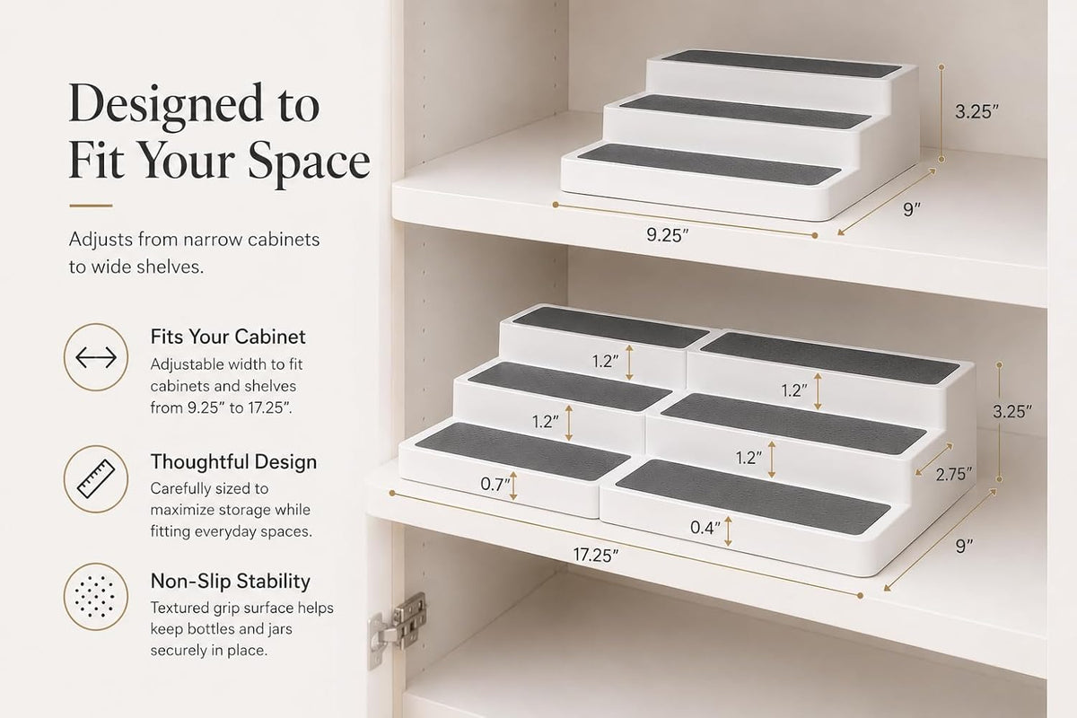 Pack of 2, Expandable 3 Tiered Spice Rack Organizer for Cabinet and Kitchen Pantry Shelf - Non-Slip Shelves for Spices, Seasoning, Canned Food, Medicine Cabinet Organizer - Includes Silicone Funnels