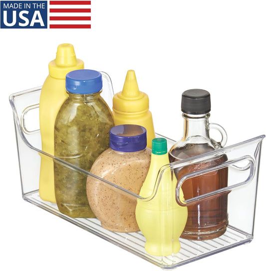 Plastic Condiment Organizer with Handles, Set of 4, Clear | For Fridge, Made in USA
