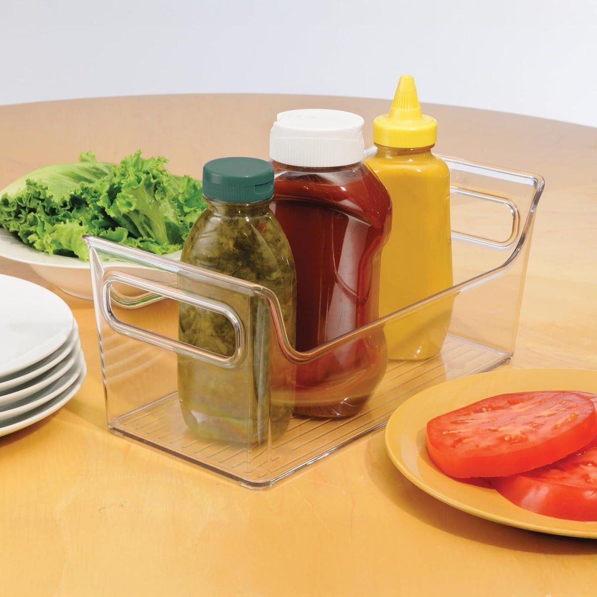 Plastic Condiment Organizer with Handles, Set of 4, Clear | For Fridge, Made in USA