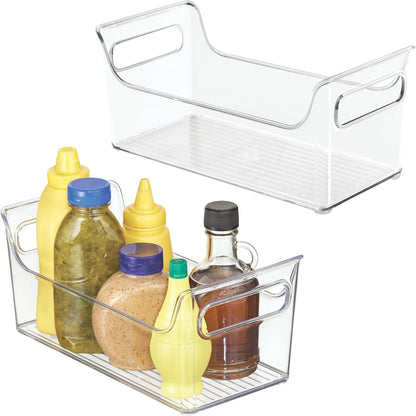 Plastic Condiment Organizer with Handles, Set of 4, Clear | For Fridge, Made in USA