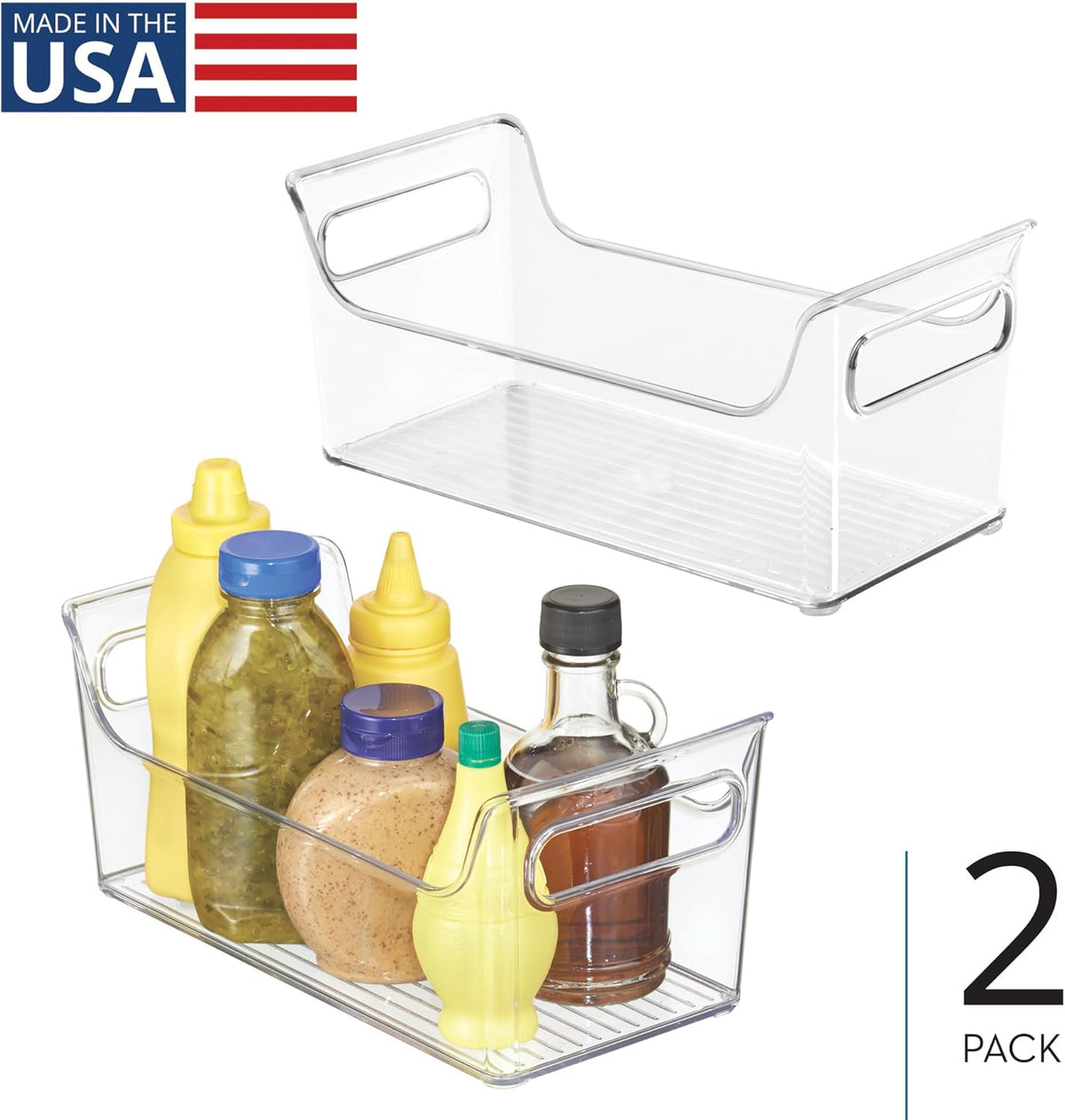 Plastic Condiment Organizer with Handles, Set of 4, Clear | For Fridge, Made in USA