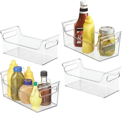 Plastic Condiment Organizer with Handles, Set of 4, Clear | For Fridge, Made in USA