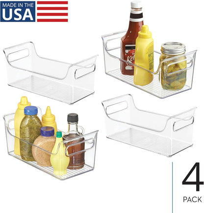 Plastic Condiment Organizer with Handles, Set of 4, Clear | For Fridge, Made in USA