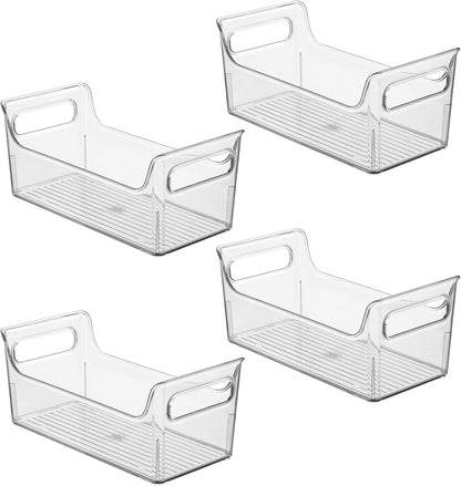 Plastic Condiment Organizer with Handles, Set of 4, Clear | For Fridge, Made in USA