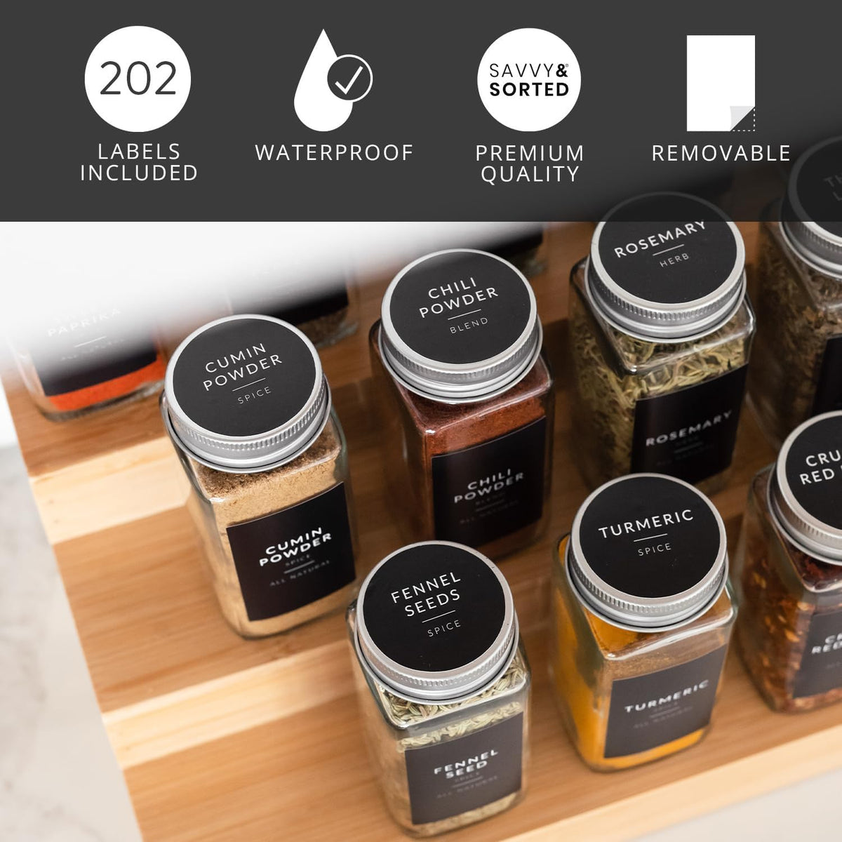 Indian Spice Labels Stickers for Jars and Lids - 96 South Asian Spice Jar Labels Waterproof Preprinted, Seasoning Herb Stickers for Containers Kitchen Pantry Organization
