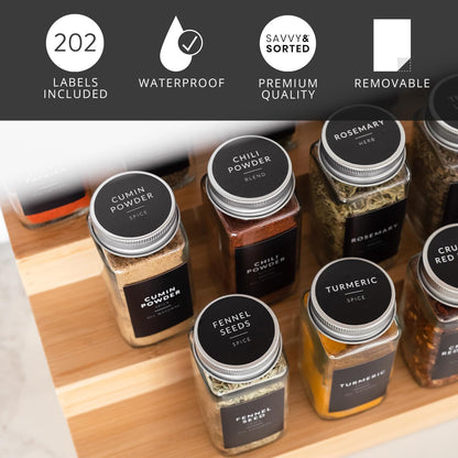 Indian Spice Labels Stickers for Jars and Lids - 96 South Asian Spice Jar Labels Waterproof Preprinted, Seasoning Herb Stickers for Containers Kitchen Pantry Organization