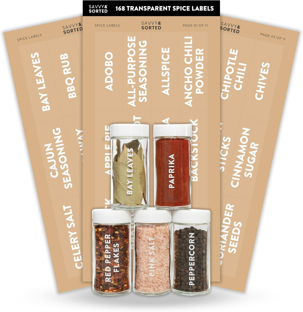 Indian Spice Labels Stickers for Jars and Lids - 96 South Asian Spice Jar Labels Waterproof Preprinted, Seasoning Herb Stickers for Containers Kitchen Pantry Organization