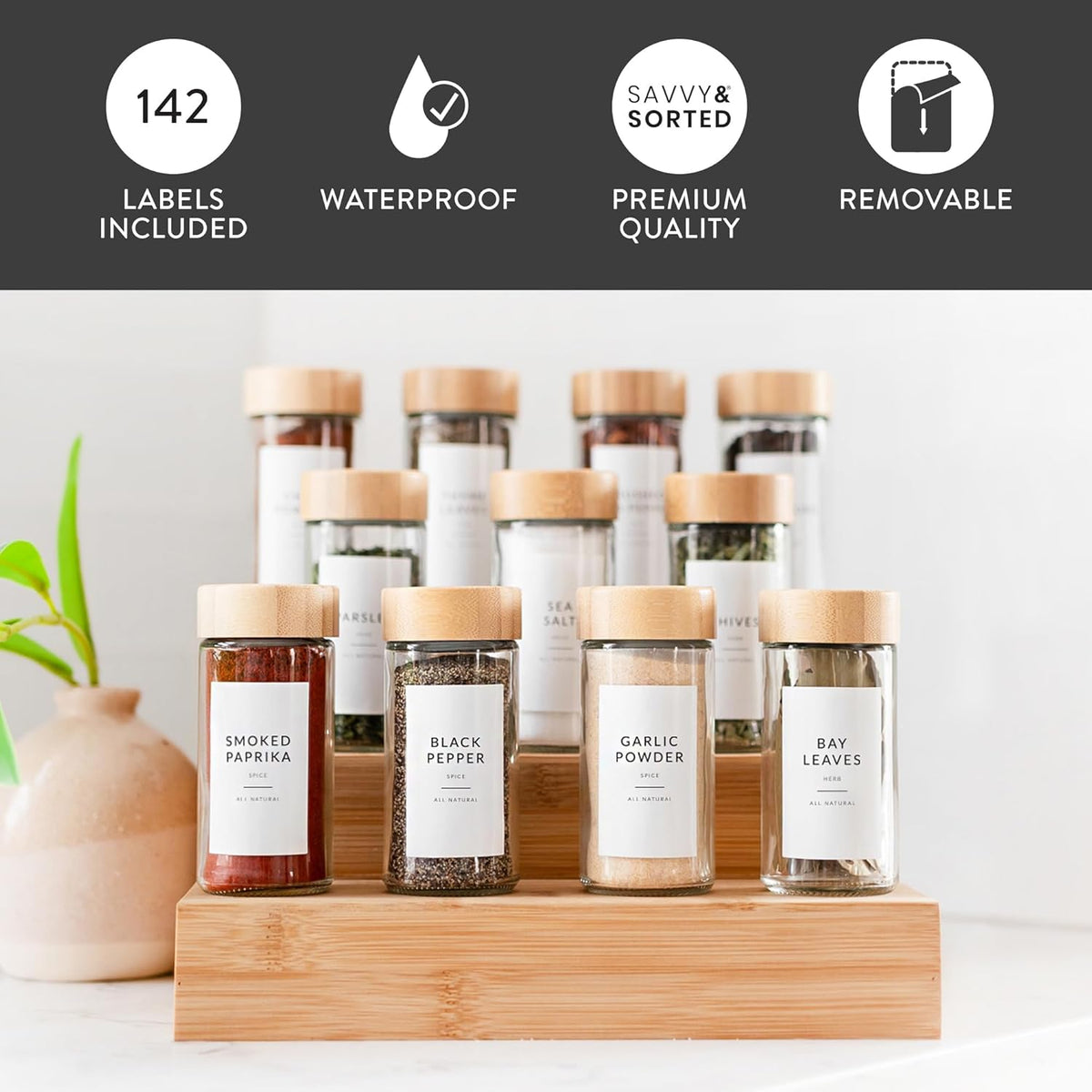 Indian Spice Labels Stickers for Jars and Lids - 96 South Asian Spice Jar Labels Waterproof Preprinted, Seasoning Herb Stickers for Containers Kitchen Pantry Organization