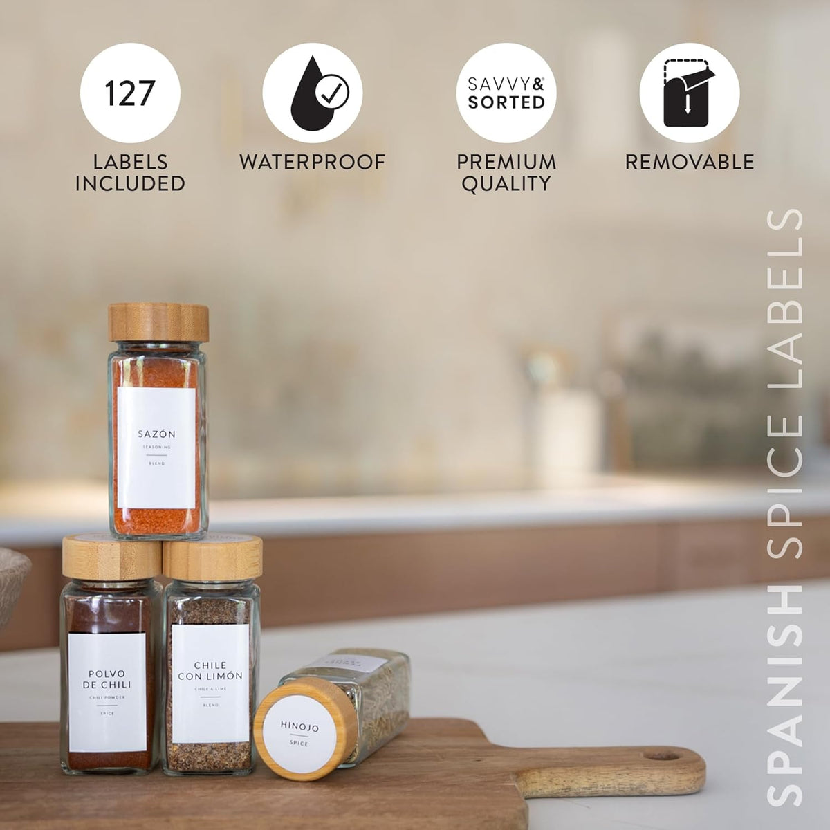 Indian Spice Labels Stickers for Jars and Lids - 96 South Asian Spice Jar Labels Waterproof Preprinted, Seasoning Herb Stickers for Containers Kitchen Pantry Organization