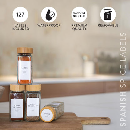 Indian Spice Labels Stickers for Jars and Lids - 96 South Asian Spice Jar Labels Waterproof Preprinted, Seasoning Herb Stickers for Containers Kitchen Pantry Organization