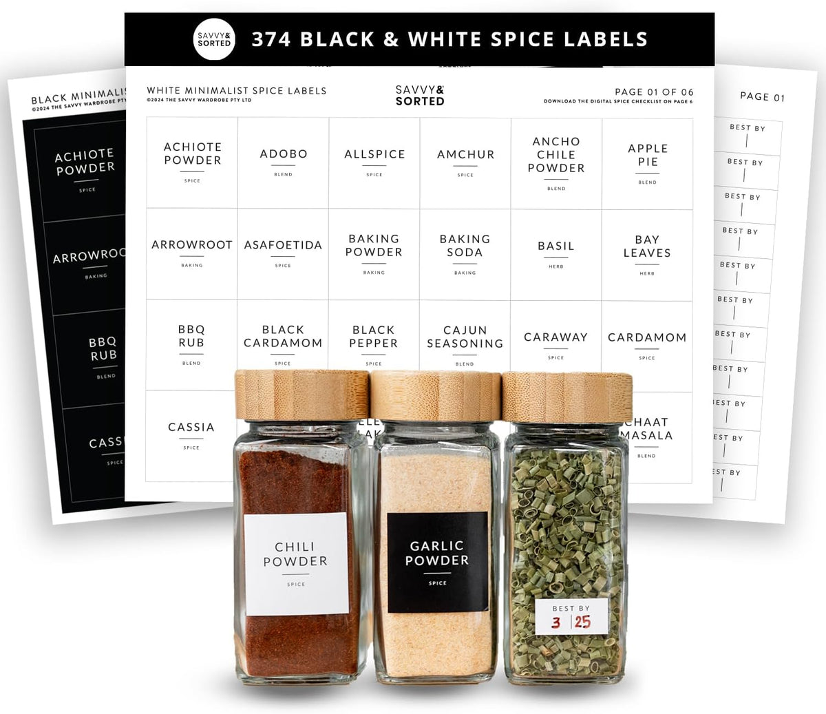 Indian Spice Labels Stickers for Jars and Lids - 96 South Asian Spice Jar Labels Waterproof Preprinted, Seasoning Herb Stickers for Containers Kitchen Pantry Organization