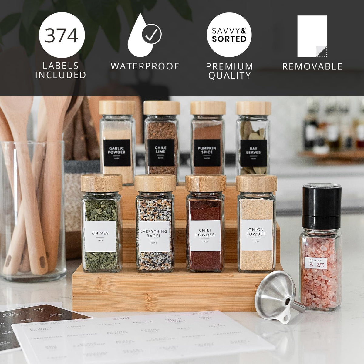 Indian Spice Labels Stickers for Jars and Lids - 96 South Asian Spice Jar Labels Waterproof Preprinted, Seasoning Herb Stickers for Containers Kitchen Pantry Organization