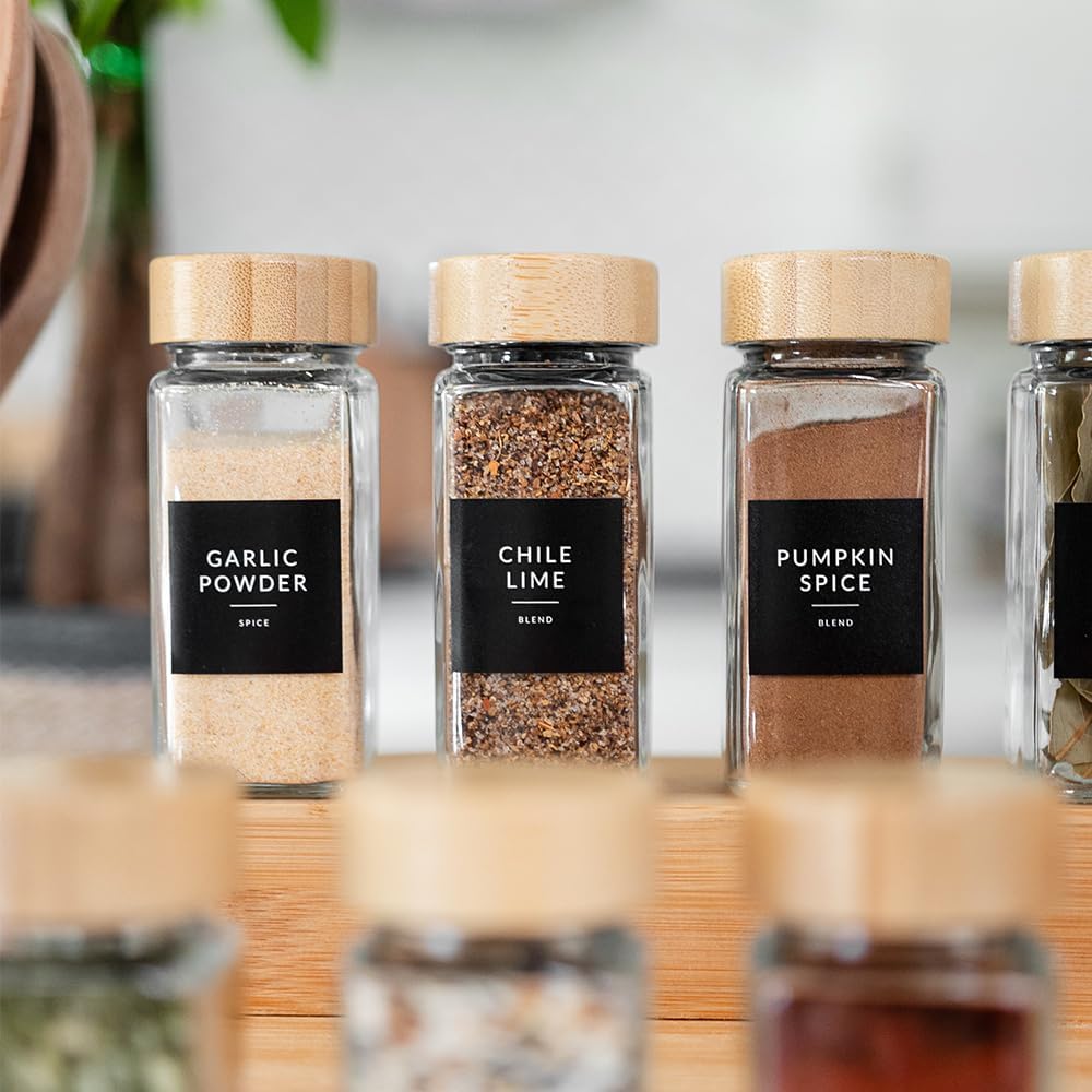 Indian Spice Labels Stickers for Jars and Lids - 96 South Asian Spice Jar Labels Waterproof Preprinted, Seasoning Herb Stickers for Containers Kitchen Pantry Organization