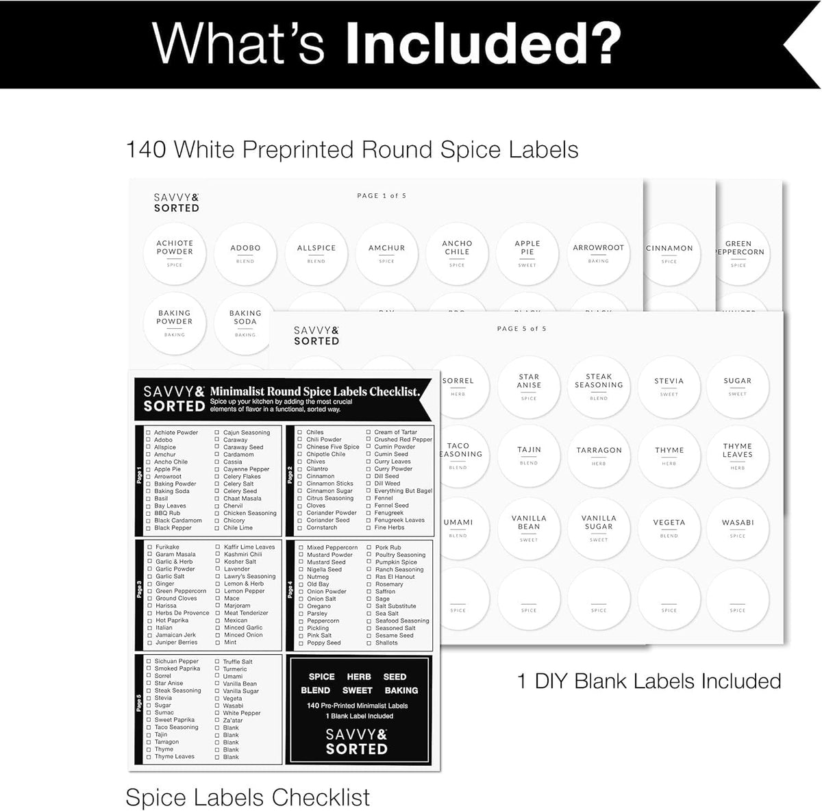 Indian Spice Labels Stickers for Jars and Lids - 96 South Asian Spice Jar Labels Waterproof Preprinted, Seasoning Herb Stickers for Containers Kitchen Pantry Organization