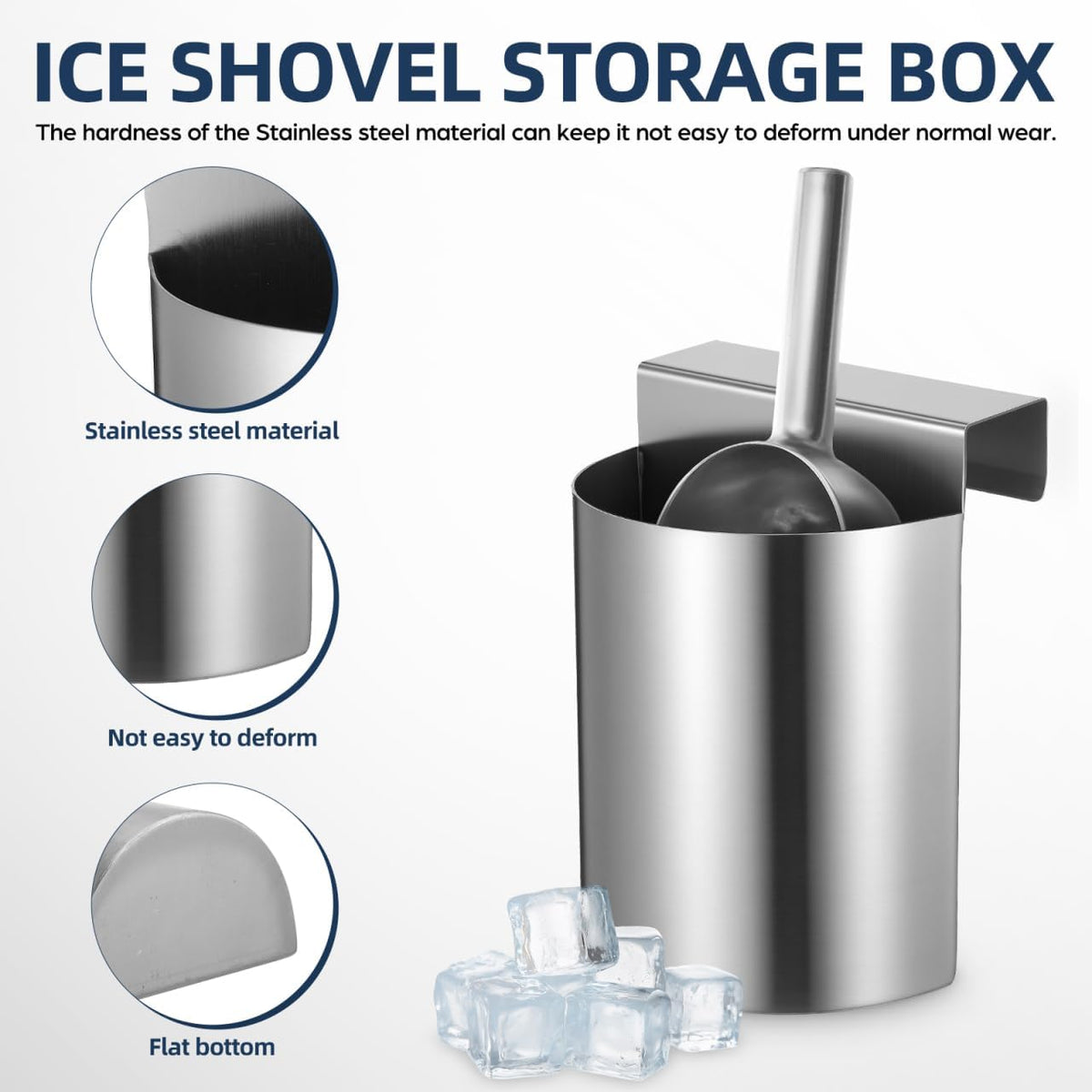 Ice Scoop Holder, Stainless Steel Ice Scoop and Holder Hanging Organizer for Fridge Shelf, Freezer, Pantry, Supermarket, 6.48 x 4.72 x 3.93 in