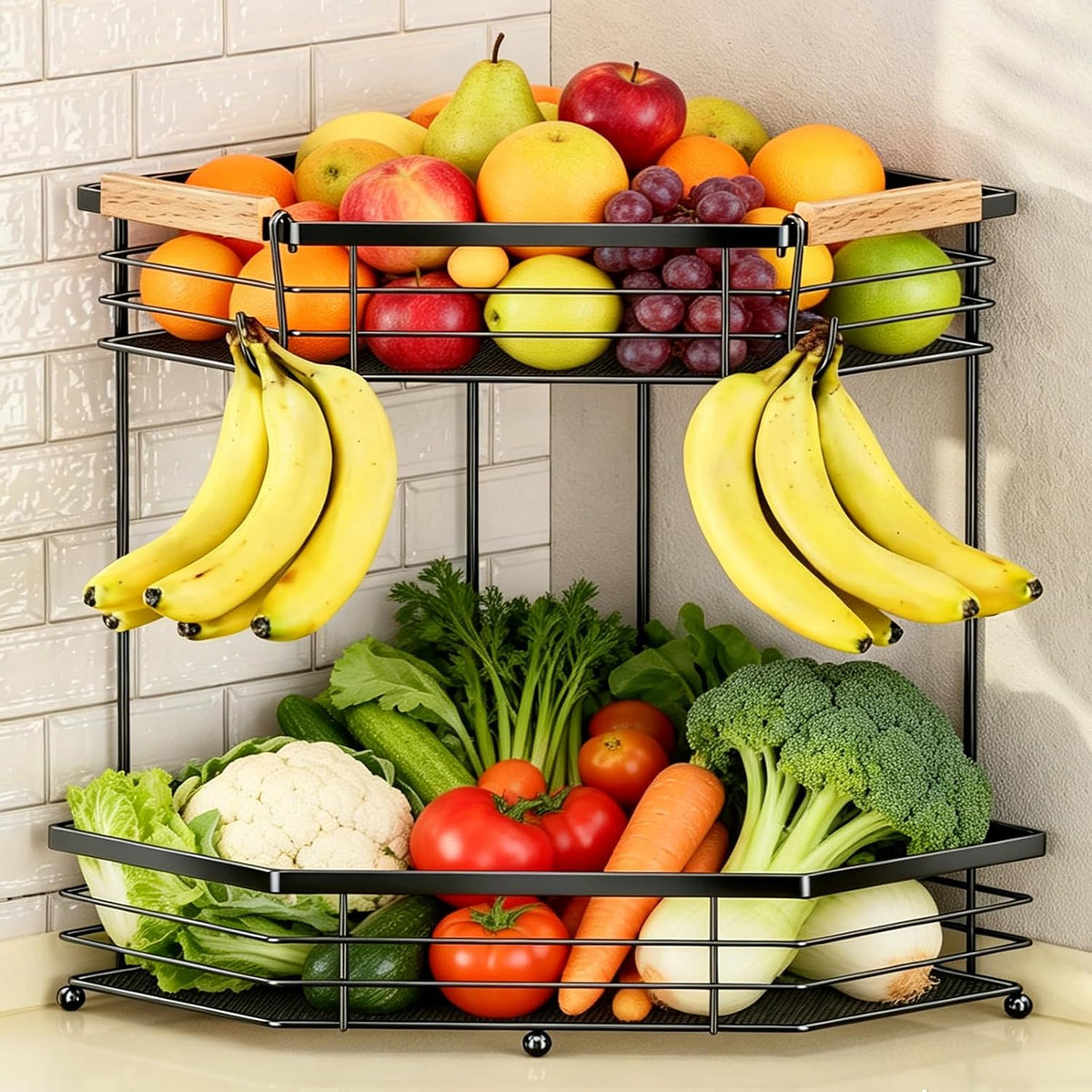 Fruit Basket for Kitchen Corner: Space-Saving 2-Tier