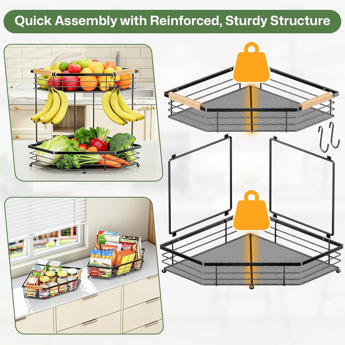 Fruit Basket for Kitchen Corner: Space-Saving 2-Tier