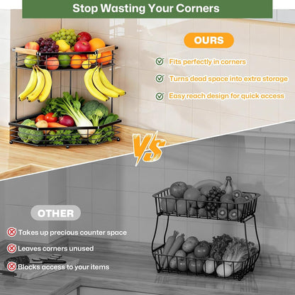 Fruit Basket for Kitchen Corner: Space-Saving 2-Tier