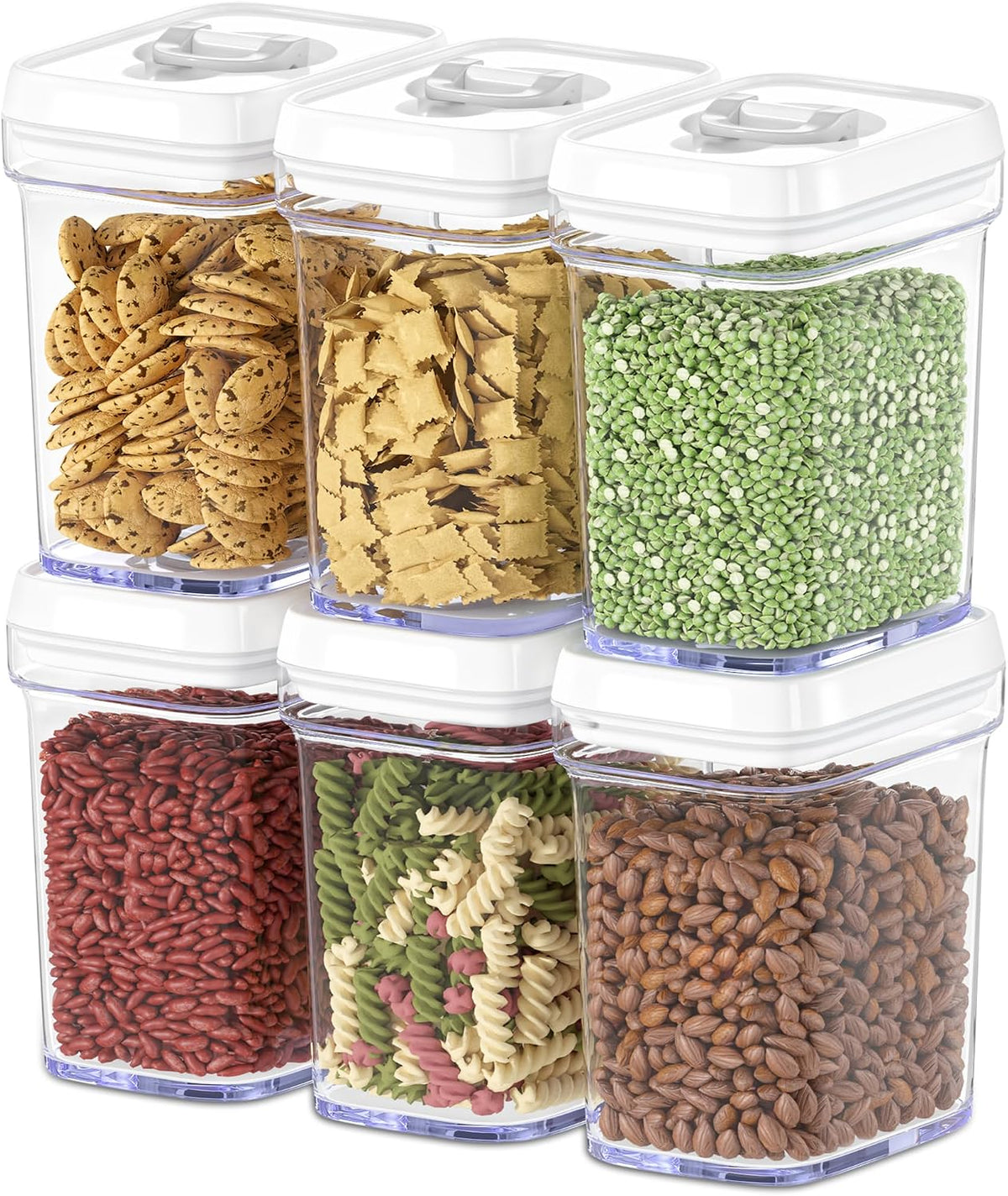 Airtight Food Storage Containers with White Lids 2L - 4 Pc Clear Plastic Pantry Snacks Kitchen Container, Baking Supplies, 4LB Sugar & Flour Canister BPA-Free