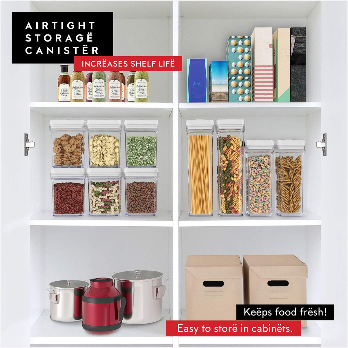 Airtight Food Storage Containers with White Lids 2L - 4 Pc Clear Plastic Pantry Snacks Kitchen Container, Baking Supplies, 4LB Sugar & Flour Canister BPA-Free