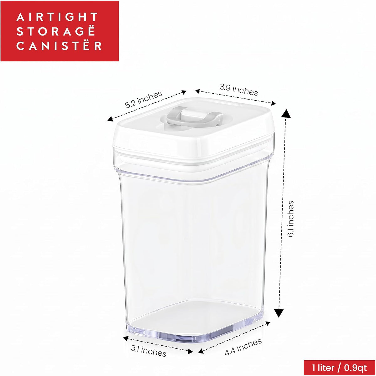 Airtight Food Storage Containers with White Lids 2L - 4 Pc Clear Plastic Pantry Snacks Kitchen Container, Baking Supplies, 4LB Sugar & Flour Canister BPA-Free