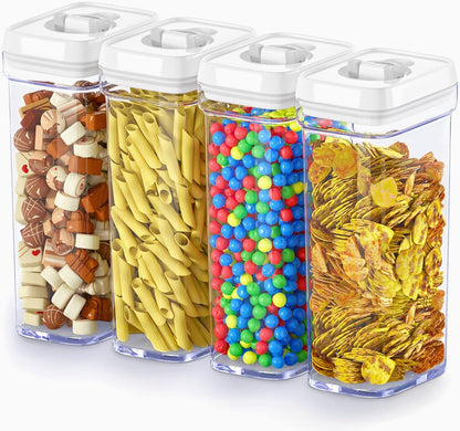 Airtight Food Storage Containers with White Lids 2L - 4 Pc Clear Plastic Pantry Snacks Kitchen Container, Baking Supplies, 4LB Sugar & Flour Canister BPA-Free