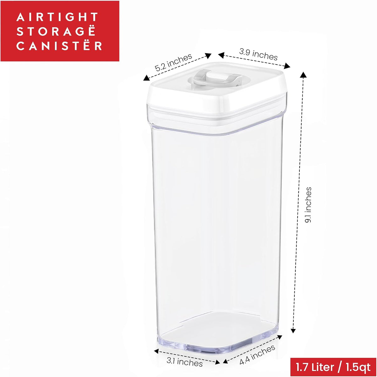 Airtight Food Storage Containers with White Lids 2L - 4 Pc Clear Plastic Pantry Snacks Kitchen Container, Baking Supplies, 4LB Sugar & Flour Canister BPA-Free
