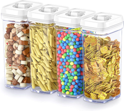 Airtight Food Storage Containers with White Lids 2L - 4 Pc Clear Plastic Pantry Snacks Kitchen Container, Baking Supplies, 4LB Sugar & Flour Canister BPA-Free