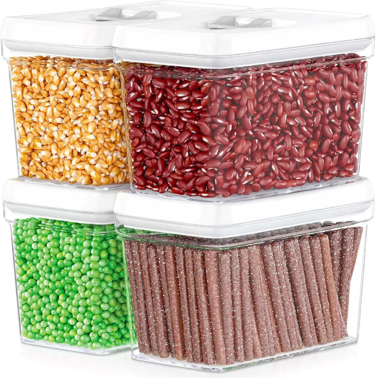 Airtight Food Storage Containers with White Lids 2L - 4 Pc Clear Plastic Pantry Snacks Kitchen Container, Baking Supplies, 4LB Sugar & Flour Canister BPA-Free