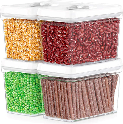 Airtight Food Storage Containers with White Lids 2L - 4 Pc Clear Plastic Pantry Snacks Kitchen Container, Baking Supplies, 4LB Sugar & Flour Canister BPA-Free