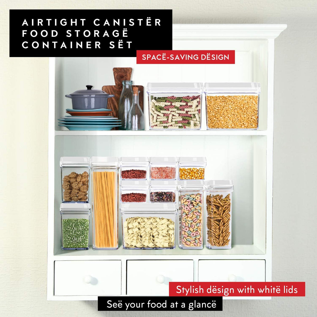 Airtight Food Storage Containers with White Lids 2L - 4 Pc Clear Plastic Pantry Snacks Kitchen Container, Baking Supplies, 4LB Sugar & Flour Canister BPA-Free
