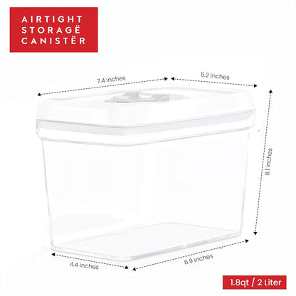 Airtight Food Storage Containers with White Lids 2L - 4 Pc Clear Plastic Pantry Snacks Kitchen Container, Baking Supplies, 4LB Sugar & Flour Canister BPA-Free