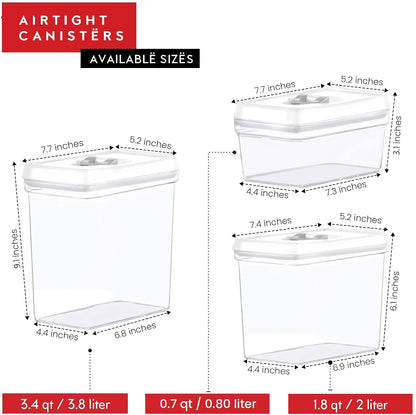 Airtight Food Storage Containers with White Lids 2L - 4 Pc Clear Plastic Pantry Snacks Kitchen Container, Baking Supplies, 4LB Sugar & Flour Canister BPA-Free