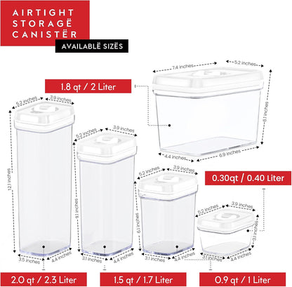 Airtight Food Storage Containers with White Lids 2L - 4 Pc Clear Plastic Pantry Snacks Kitchen Container, Baking Supplies, 4LB Sugar & Flour Canister BPA-Free