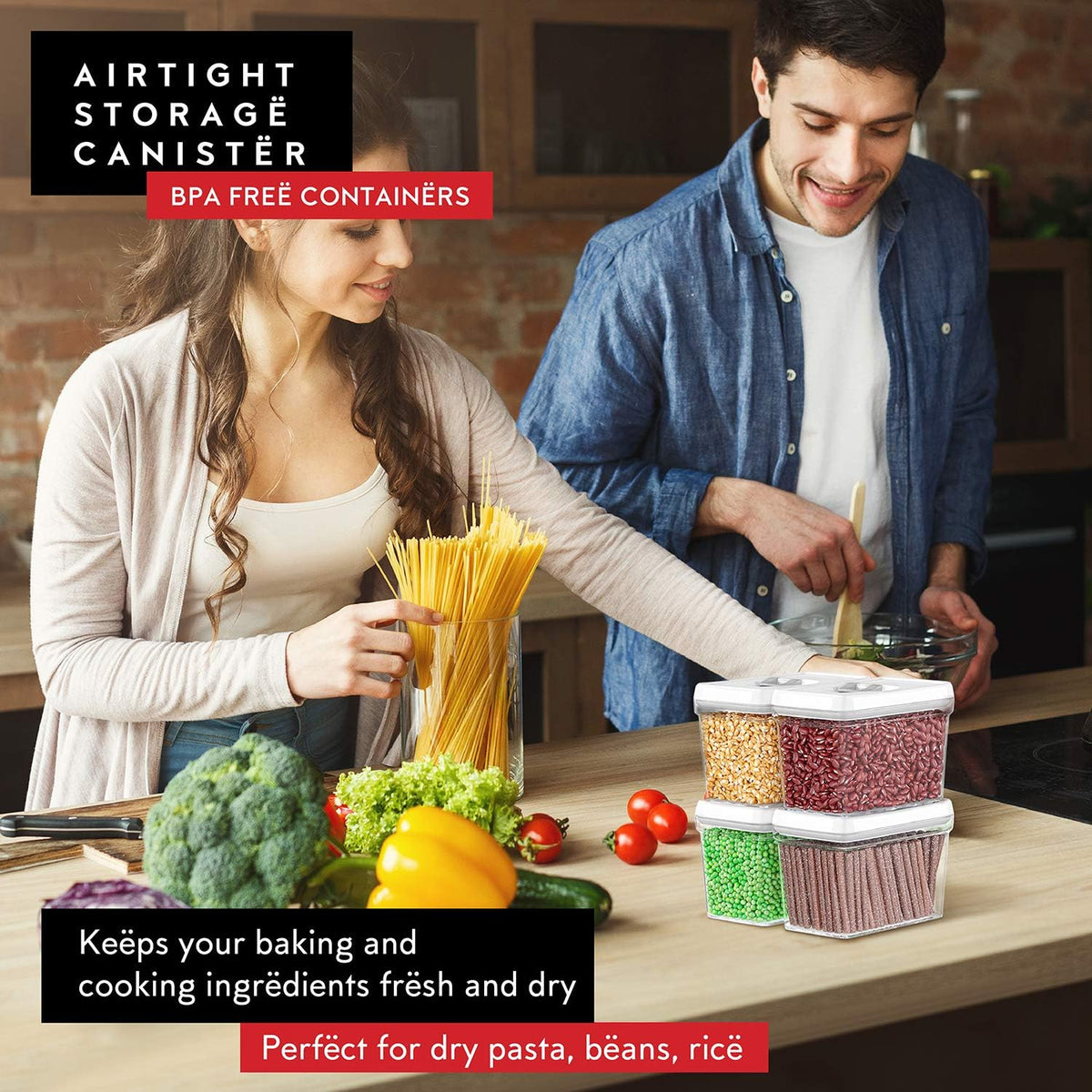 Airtight Food Storage Containers with White Lids 2L - 4 Pc Clear Plastic Pantry Snacks Kitchen Container, Baking Supplies, 4LB Sugar & Flour Canister BPA-Free