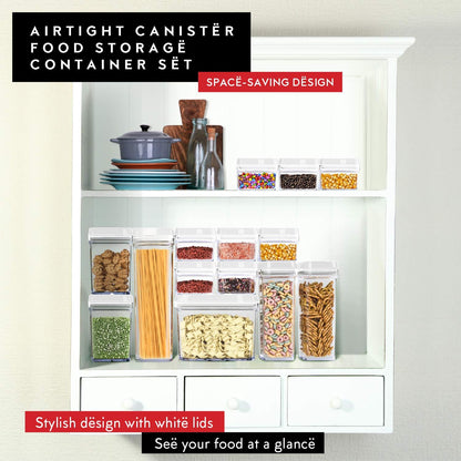 Airtight Food Storage Containers with White Lids 2L - 4 Pc Clear Plastic Pantry Snacks Kitchen Container, Baking Supplies, 4LB Sugar & Flour Canister BPA-Free