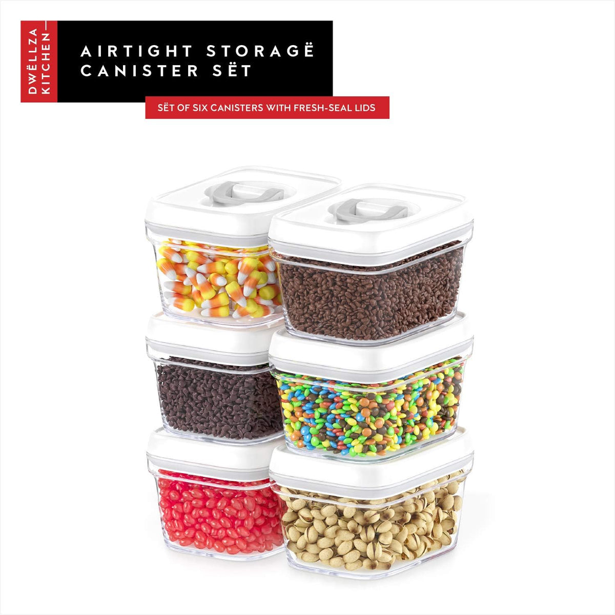 Airtight Food Storage Containers with White Lids 2L - 4 Pc Clear Plastic Pantry Snacks Kitchen Container, Baking Supplies, 4LB Sugar & Flour Canister BPA-Free