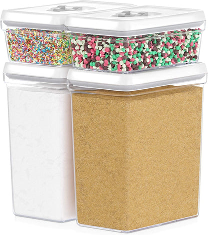 Airtight Food Storage Containers with White Lids 2L - 4 Pc Clear Plastic Pantry Snacks Kitchen Container, Baking Supplies, 4LB Sugar & Flour Canister BPA-Free