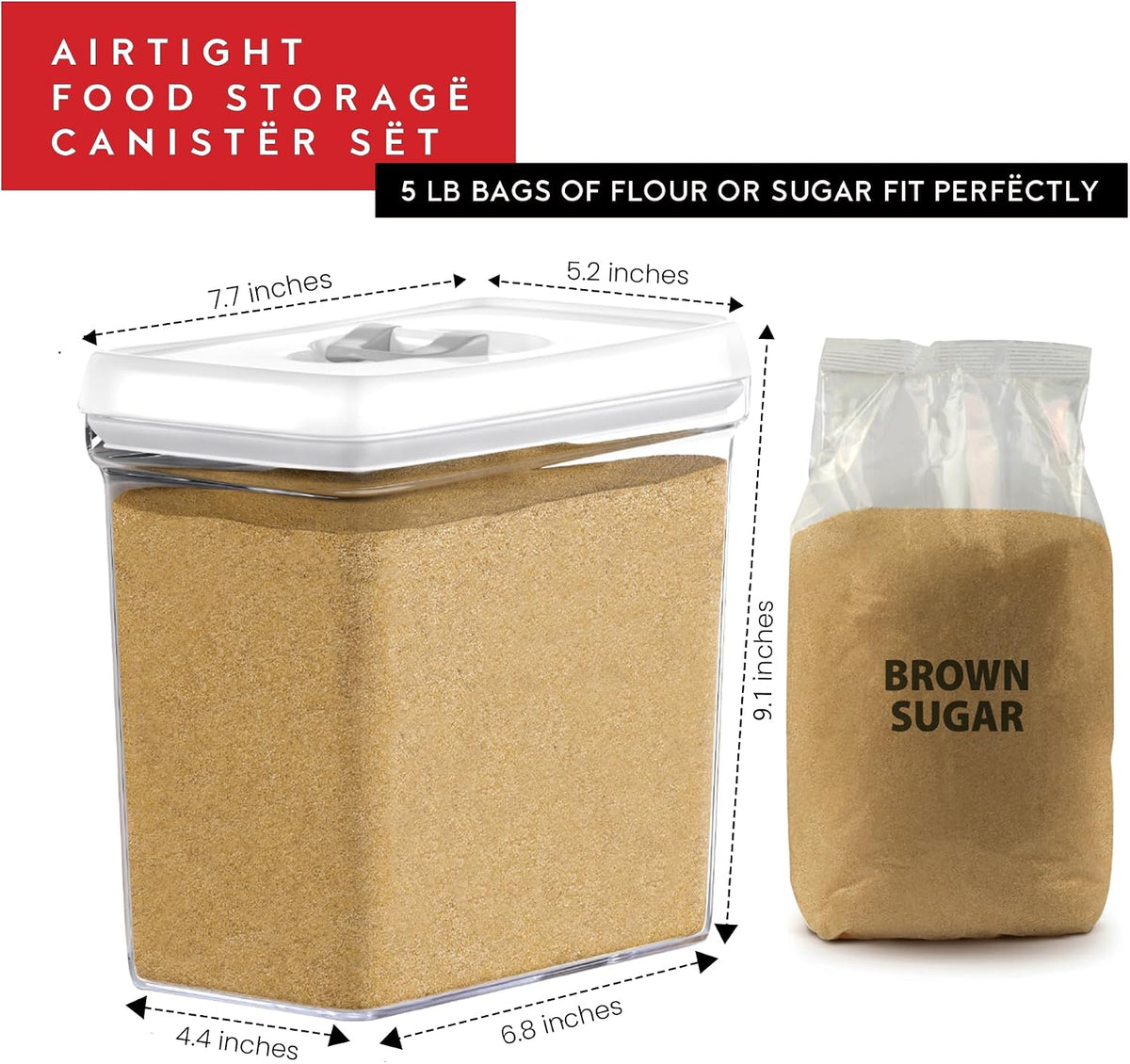Airtight Food Storage Containers with White Lids 2L - 4 Pc Clear Plastic Pantry Snacks Kitchen Container, Baking Supplies, 4LB Sugar & Flour Canister BPA-Free