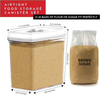 Airtight Food Storage Containers with White Lids 2L - 4 Pc Clear Plastic Pantry Snacks Kitchen Container, Baking Supplies, 4LB Sugar & Flour Canister BPA-Free