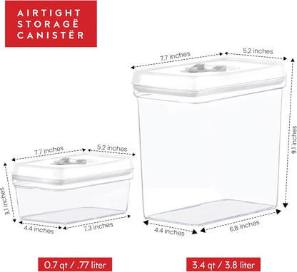 Airtight Food Storage Containers with White Lids 2L - 4 Pc Clear Plastic Pantry Snacks Kitchen Container, Baking Supplies, 4LB Sugar & Flour Canister BPA-Free